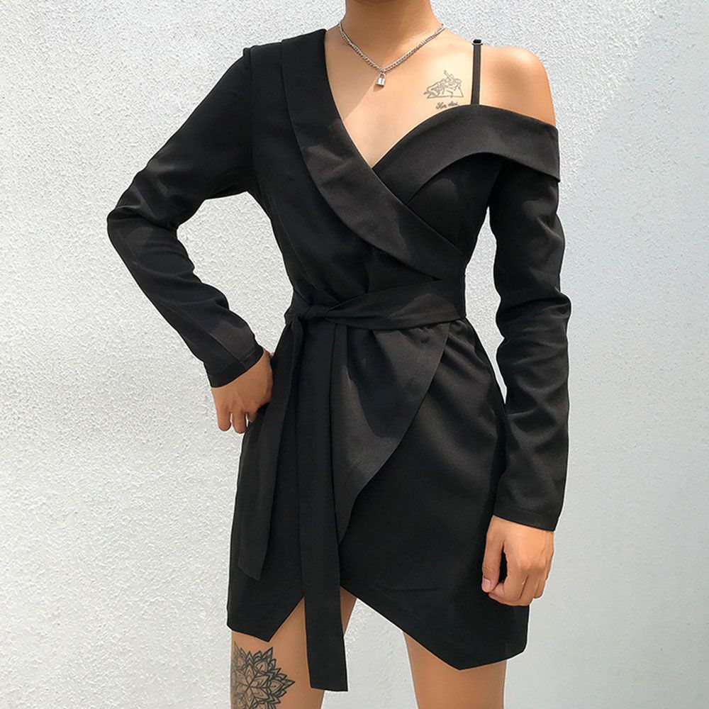 long sleeve lace up asymmetrical dress
