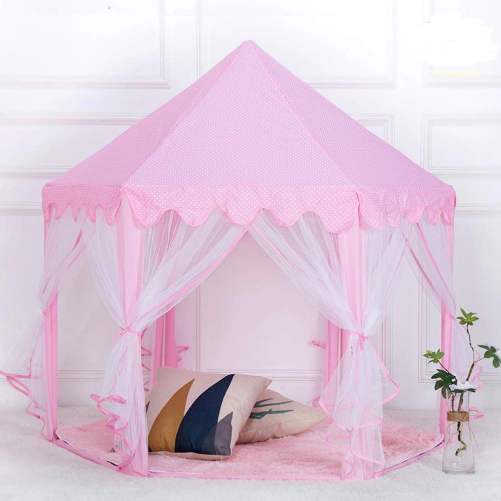 Miyaya Princess Fairy Tale Castle Play Tent,Portable Fun Perfect Hexagon Playhouse Toys 55x53 X-Large with LED Lights,Blue DxH 