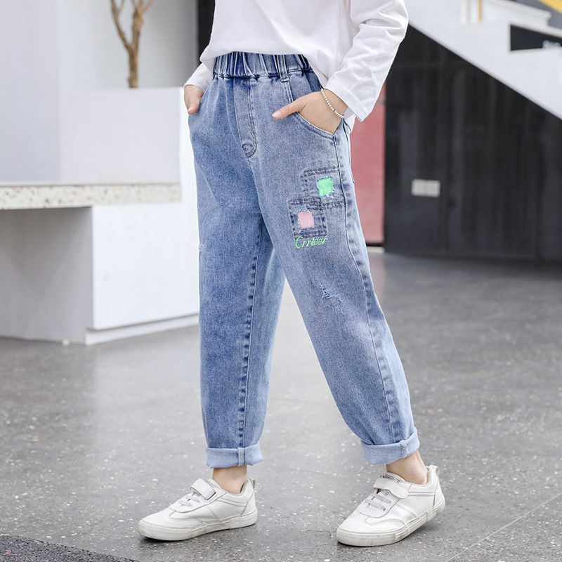 Compra Jeans Para Niñas Pantalones Moda Kid Flojo Del Dril De Algodón De  Los Pantalones Vaqueros De Las Muchachas Del Otoño Del Resorte De Muy Buen  Gusto Hijos Adolescentes Ropa De La