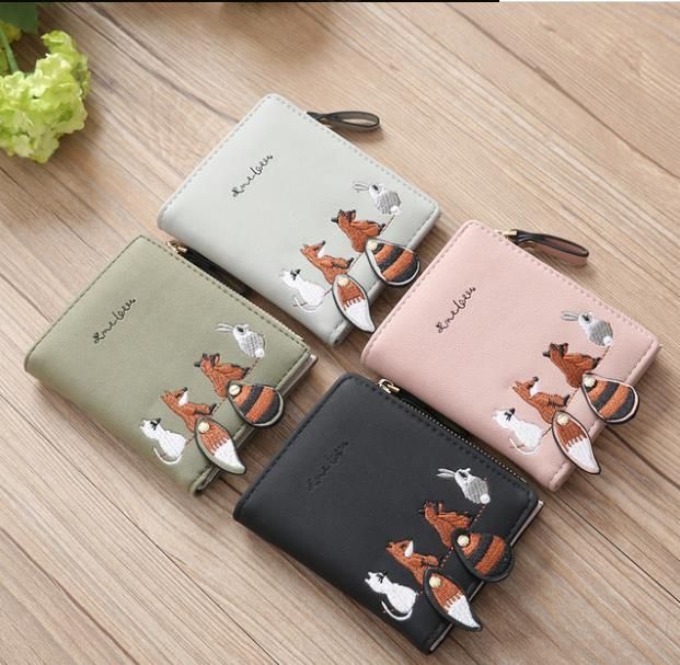 Girls Cartoon Embroidery Squirrel Short Wallet PU Leather Wallet Coin Purse Girls Cartoon Embroidery Squirrel Short Wallet PU Leather Wallet Coin Purse