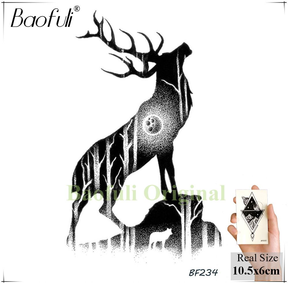 Acheter Tribal Wolf Noir Tatouage Temporaire Hommes Géométrique étoiles étanche Tatouages Glacier Forest Body Art Dessin Faux Tatouage Autocollants