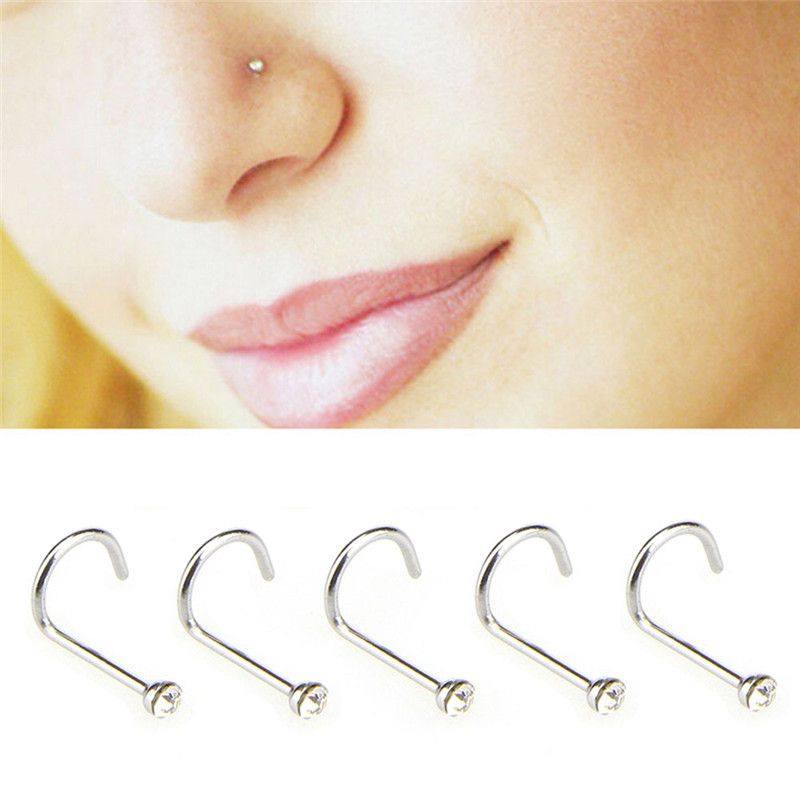 2020 Nose Studs Hooks Bar Body Piercing Jewelry Stainless Steel Crystal Rhinestone For Women Surgical Steel Nose Ring From Zxr0303 0 4 Dhgate Com
