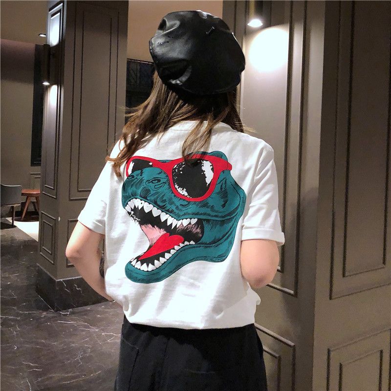 Vestido de verano vestido de dinosaurio coreano neta roja camiseta de manga corta femenina de puerto Vestido de verano vestido de dinosaurio coreano neta roja camiseta de manga corta femenina de puerto
