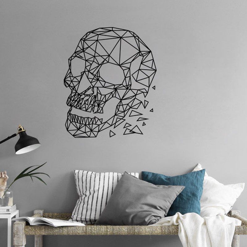 Geometric Skull Removable Wall Sticker Living Room Sofa Background Home Decor Horror Vinyl Wall Decals Bedroom Art Mural Wall Decal Decorations Wall
