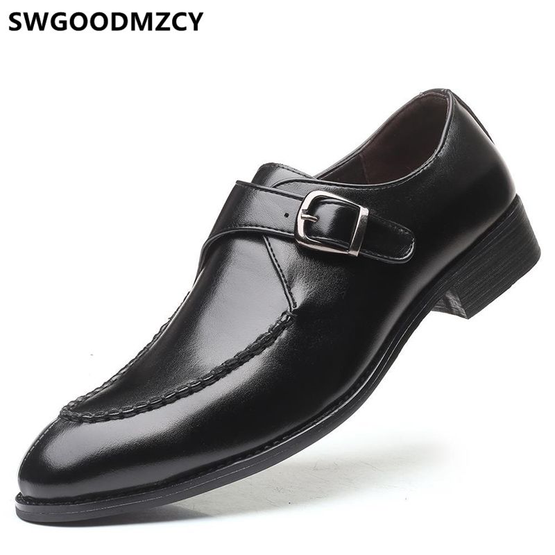 Monk Strap Shoes Wedding Dress 2019 Men Business Shoes Leather