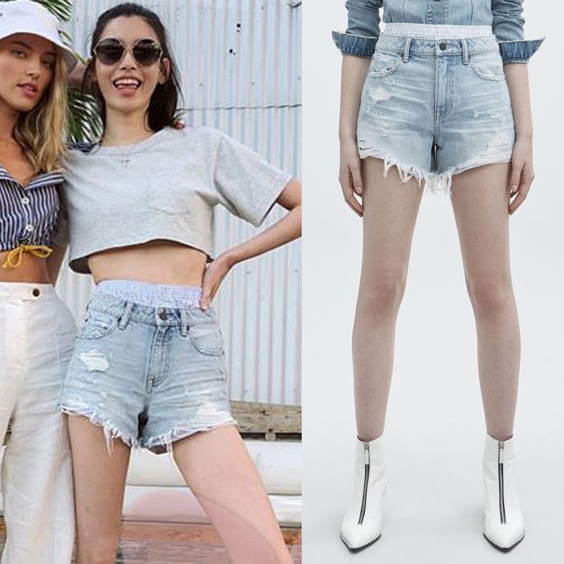women's striped denim shorts