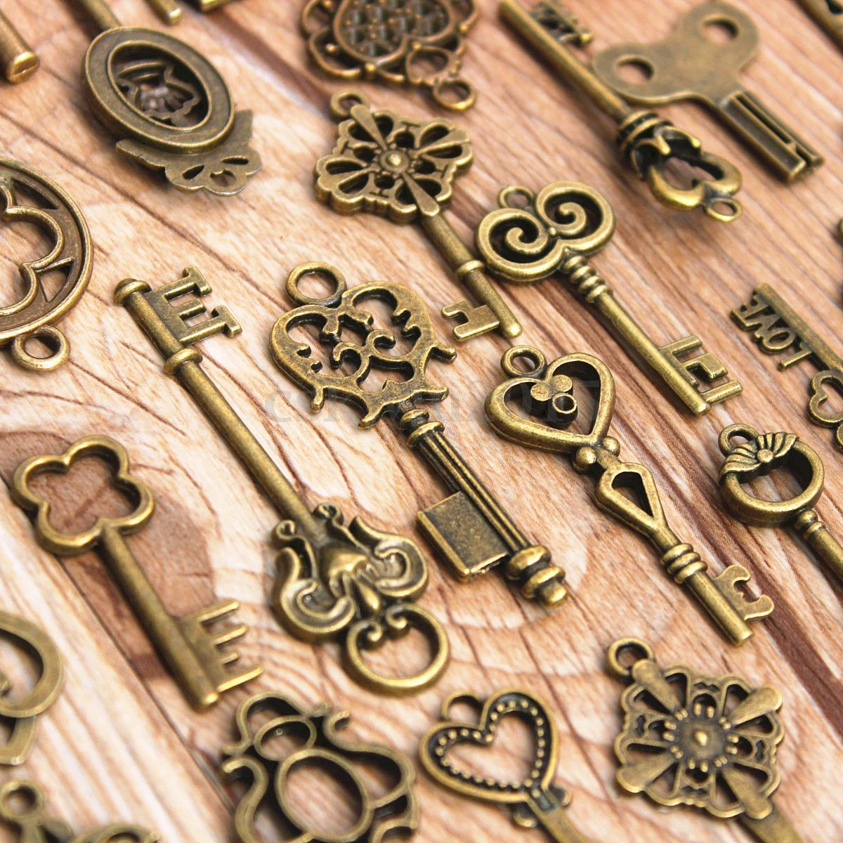 70Pcs Vintage Antique Old Look Bronze Skeleton Key Fancy Heart Bow Pendant