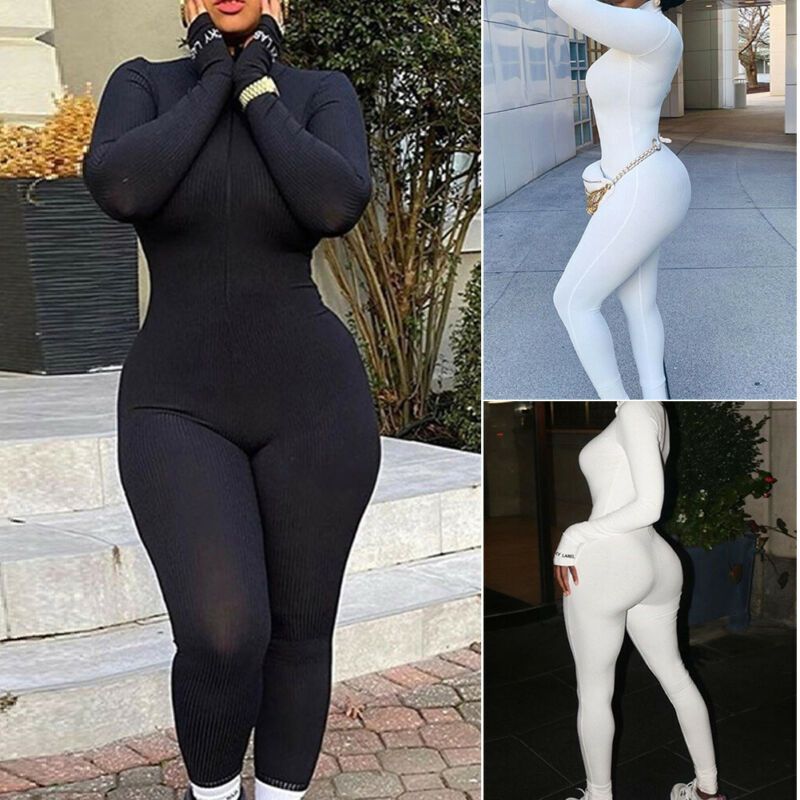 black long sleeve bodycon jumpsuit