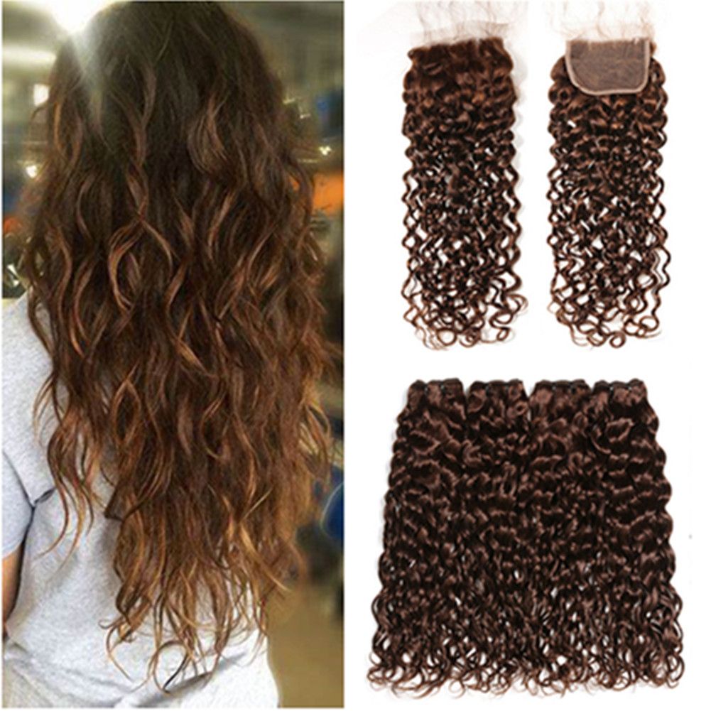2019 4 Dark Brown Brazilian Water Wave Human Hair Weave Bundles