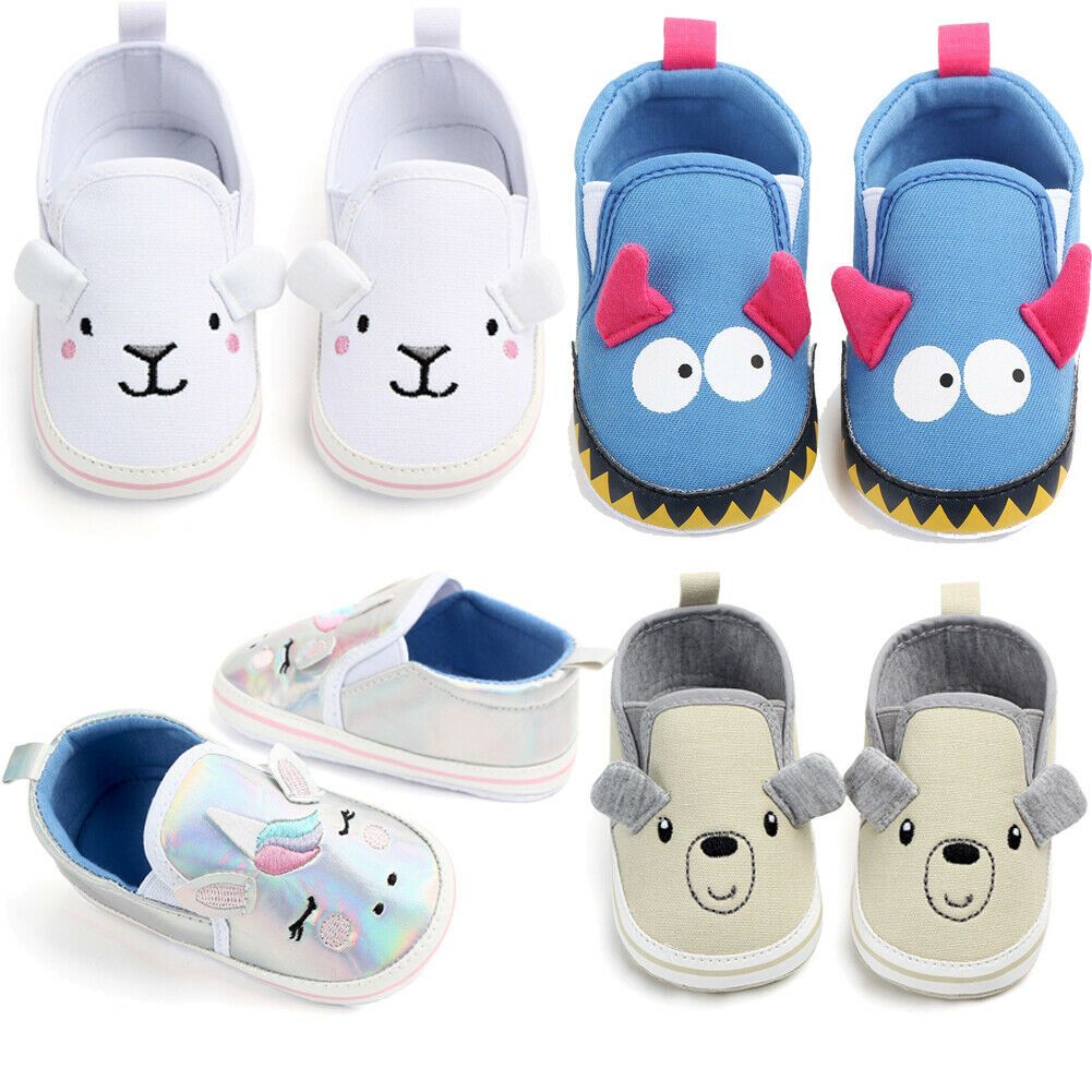 Newborn Kids Baby Girls Soft Sole Crib Shoes Canvas Cartoon Prewalker Sneakers