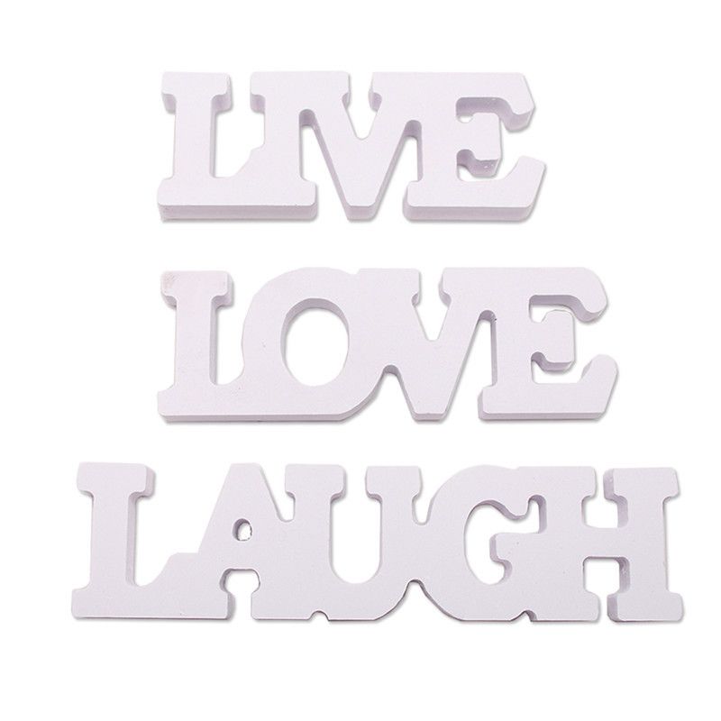 FREE STANDING WHITE WOODEN LIVE LAUGH LOVE LETTERS SIGN PLAQUE DECORATION 