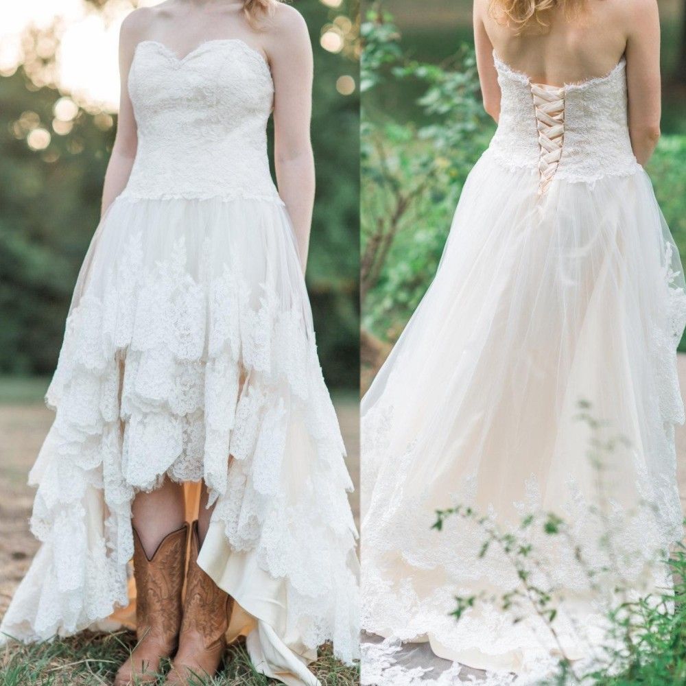 Lace High Low Country Wedding Dresses 2021 Plus Size Tiered Skirt And