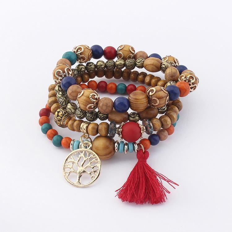 Colores Lindo Bolas de Bohemia Elástico Charms Pulseras Brazaletes Cuentas de Madera