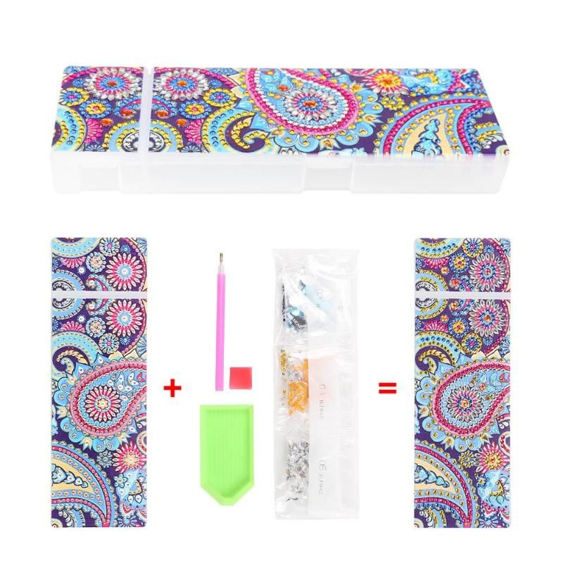 DIY Mandala Special Shaped Diamond Painting 2 Grids Pencil Storage Box w/ Tools DIY Mandala Special Shaped Diamond Painting 2 Grids Pencil Storage Box w/ Tools
