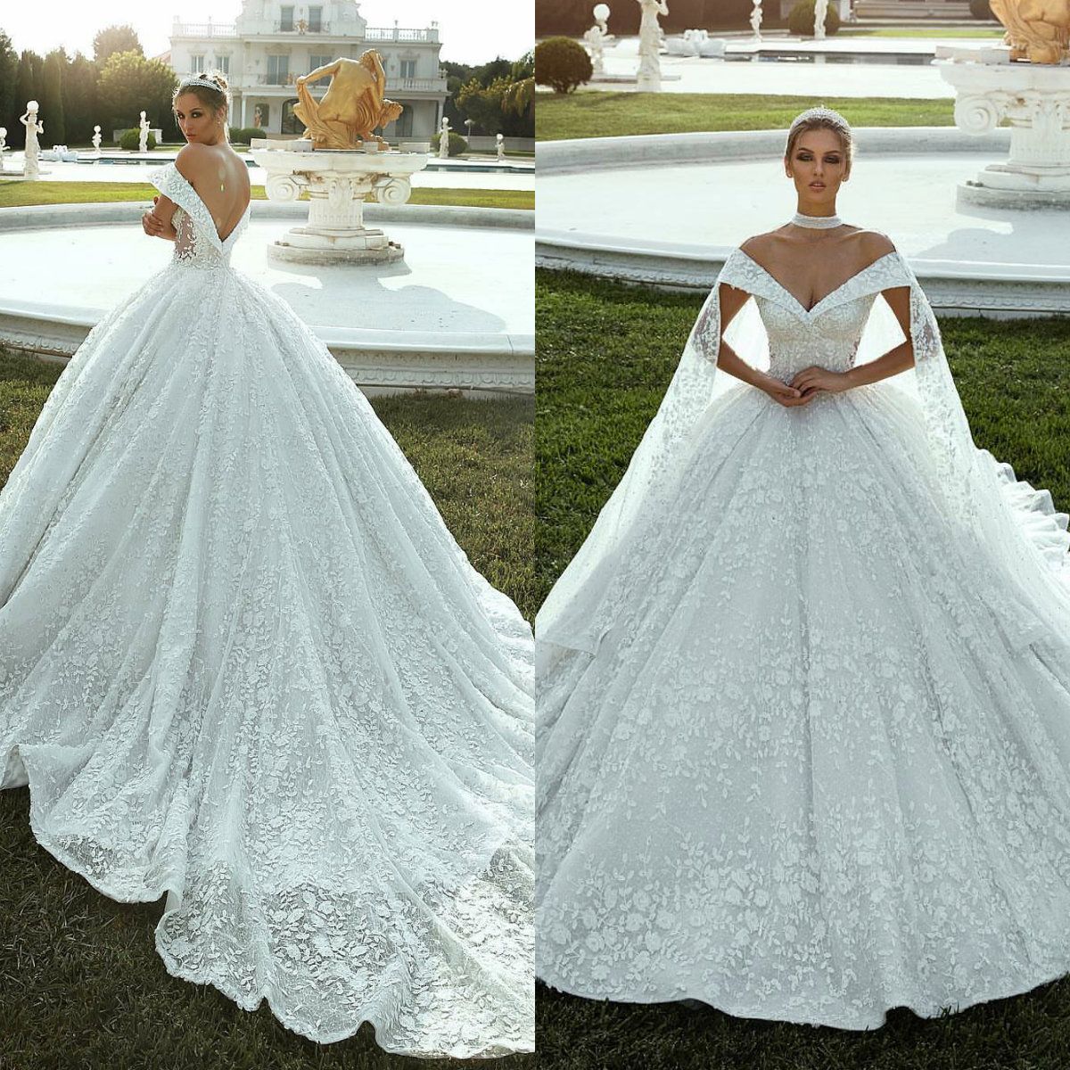 Compre Vestidos De Novia Antiguos Dijo Mhamad 2019 De Hombros Apliques De Encaje Vestidos De Novia Corte De Tren Vestido De Novia Sin Espalda Con Envoltura A Medida A 315 79 Del