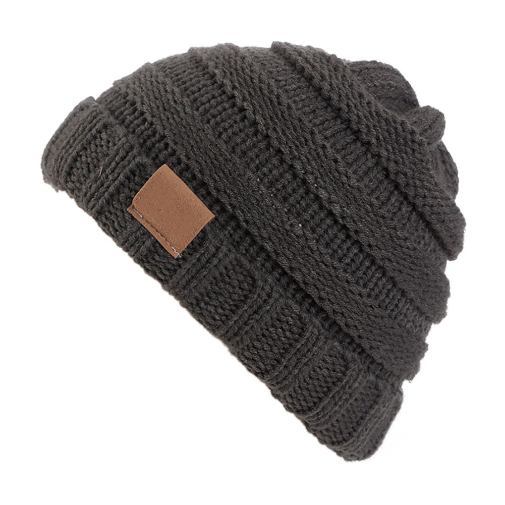 Men Winter Knitted Hat Solid Color Winter Ribbed Knitted Cuffed Thick