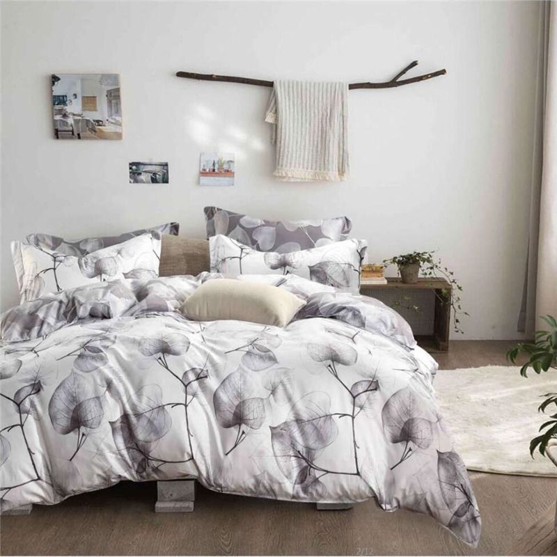 Black And White Tree Leaves Digital Print Bedding Set Quilt Cover