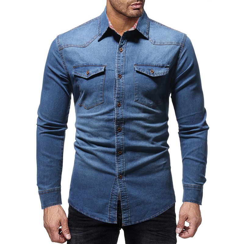 slim fit black denim shirt