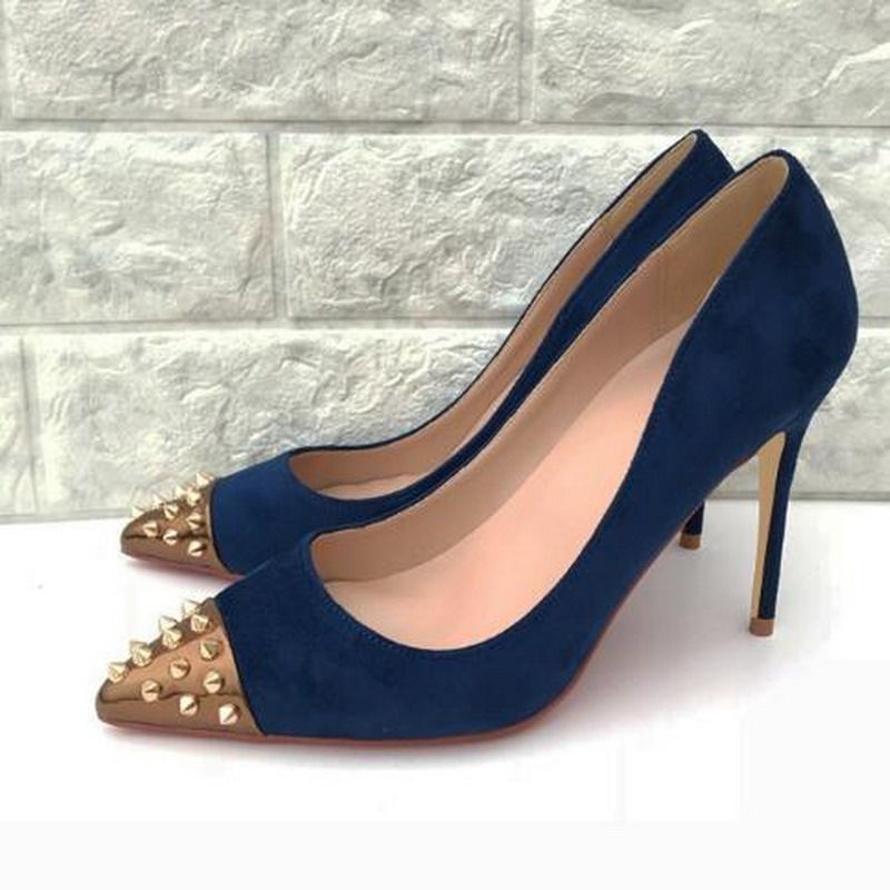 navy blue suede court shoes