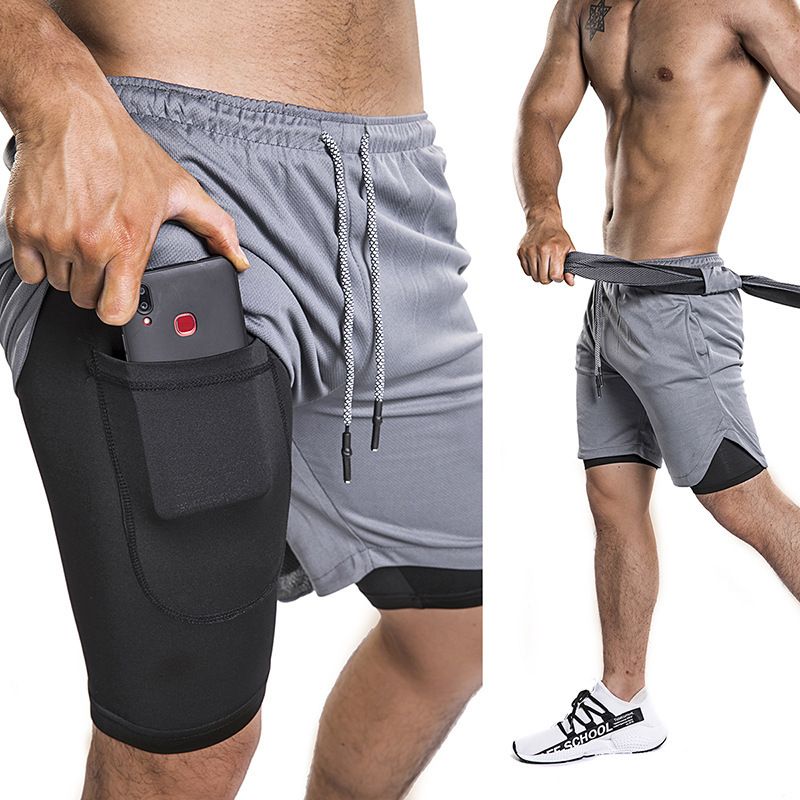 2 in 1 gym shorts with phone pocket