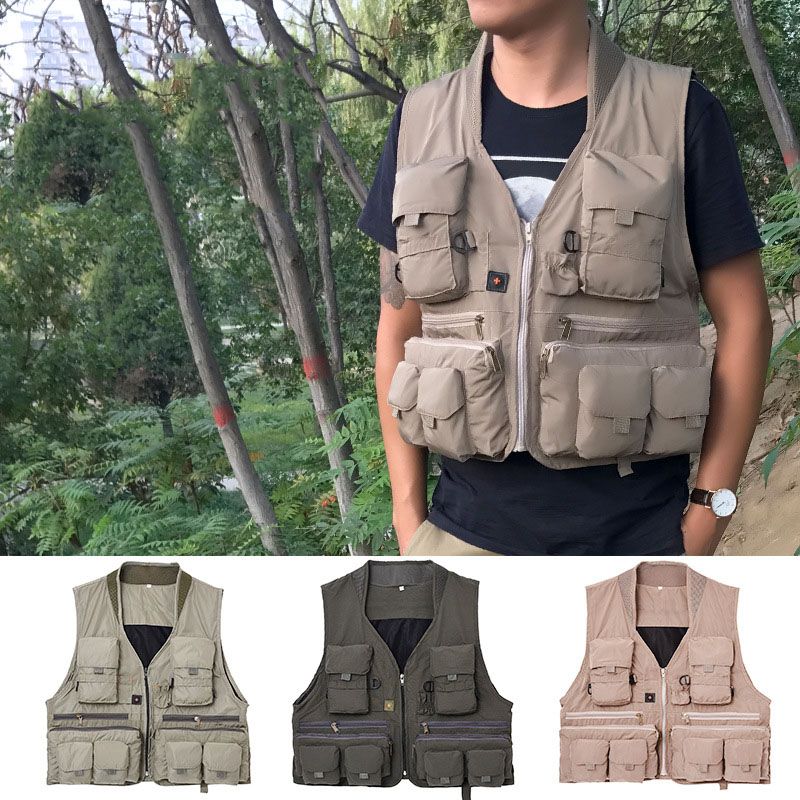 DAIHAN Gilet de Plein Air Multi-Poches Pour Hommes Gilet de Chasse Reporter Photographe Randonnée Travail Quotidien Outdoor Veste Sans Manches Veste de Sport Multi-Poches Gilets Extérieurs