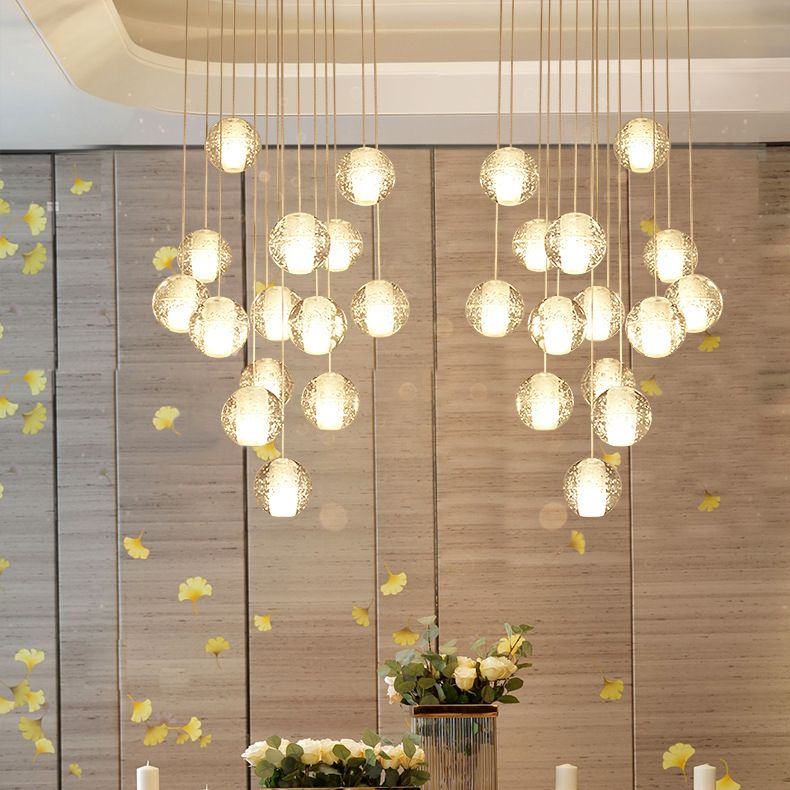 Crystal Glass Ball Pendant Lamp Meteor Rain Stair Bar Droplight Chandelier Light