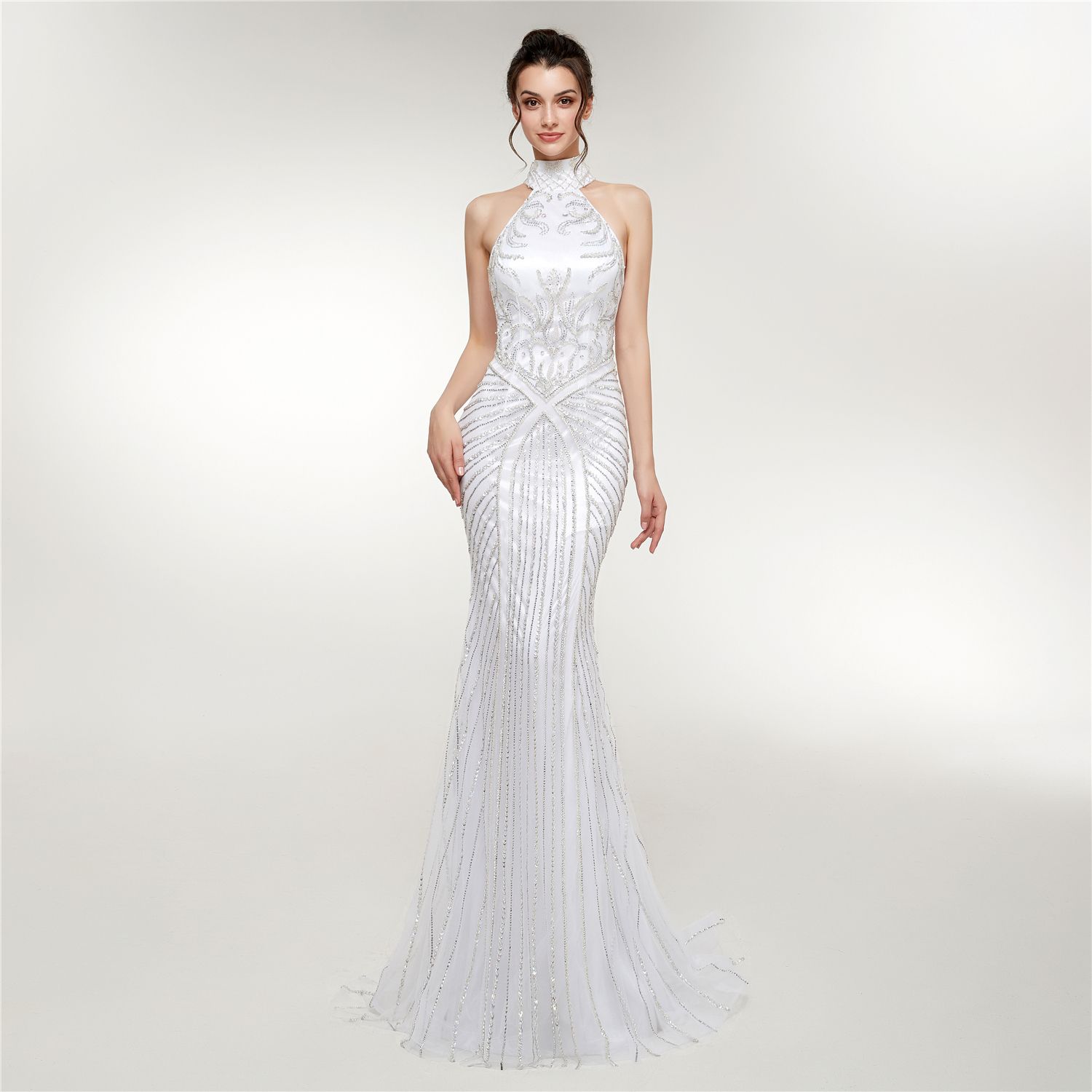 white halter mermaid dress