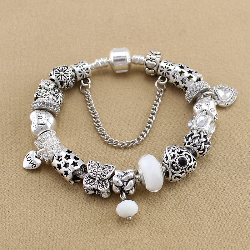 La moda de de la marca Pandora pulsera DIY cristal perlas de mariposa de