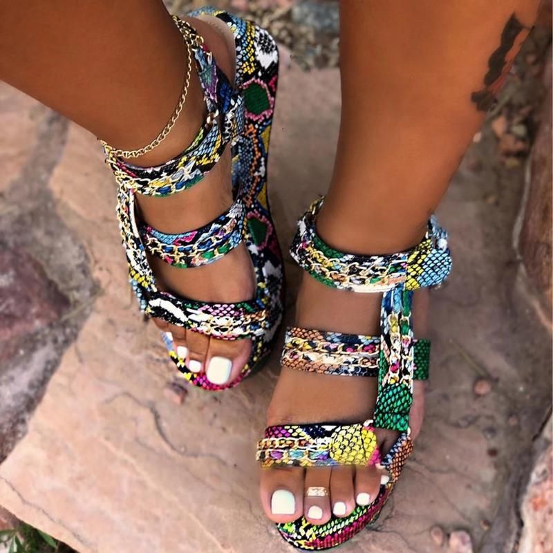 Multi colored snakeskin platform sandals 2025