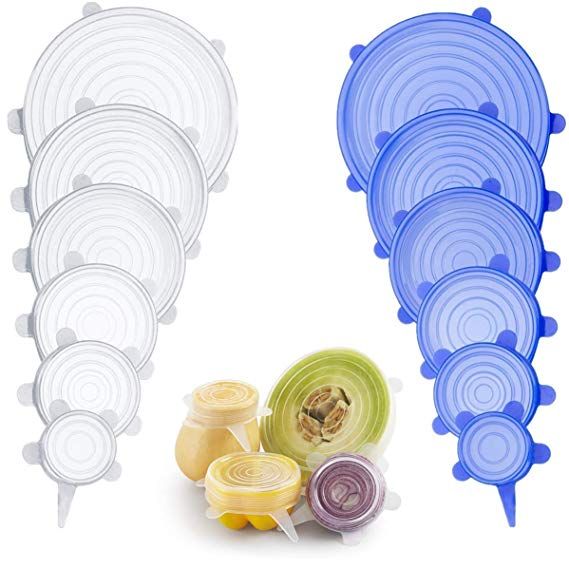 azul, verde paquete de 13 Ajuste rectangular y redondo Varias formas de recipientes UOON Tapas el/ásticas de silicona, microondas y congelador caja fuerte en lavavajillas platos tazones