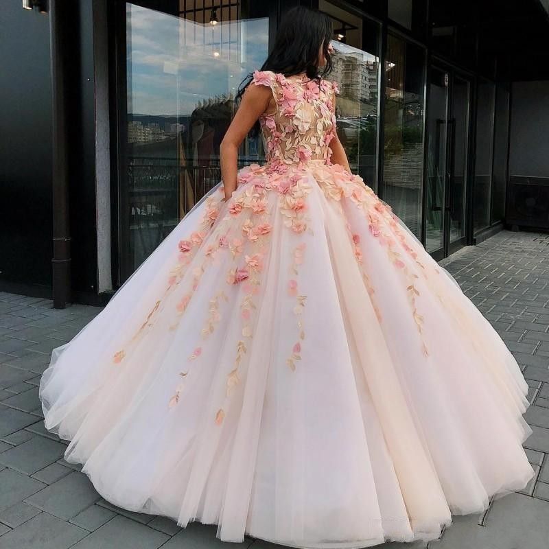 Compra Hermosa Flor Rosa Flores En 3D Vestidos De Quinceañera Apliques  Puffy Vestido De Fiesta Vestido De Fiesta Vestido De Noche Elegante Barato  | Entrega Rápida Y Calidad | Es.Dhgate