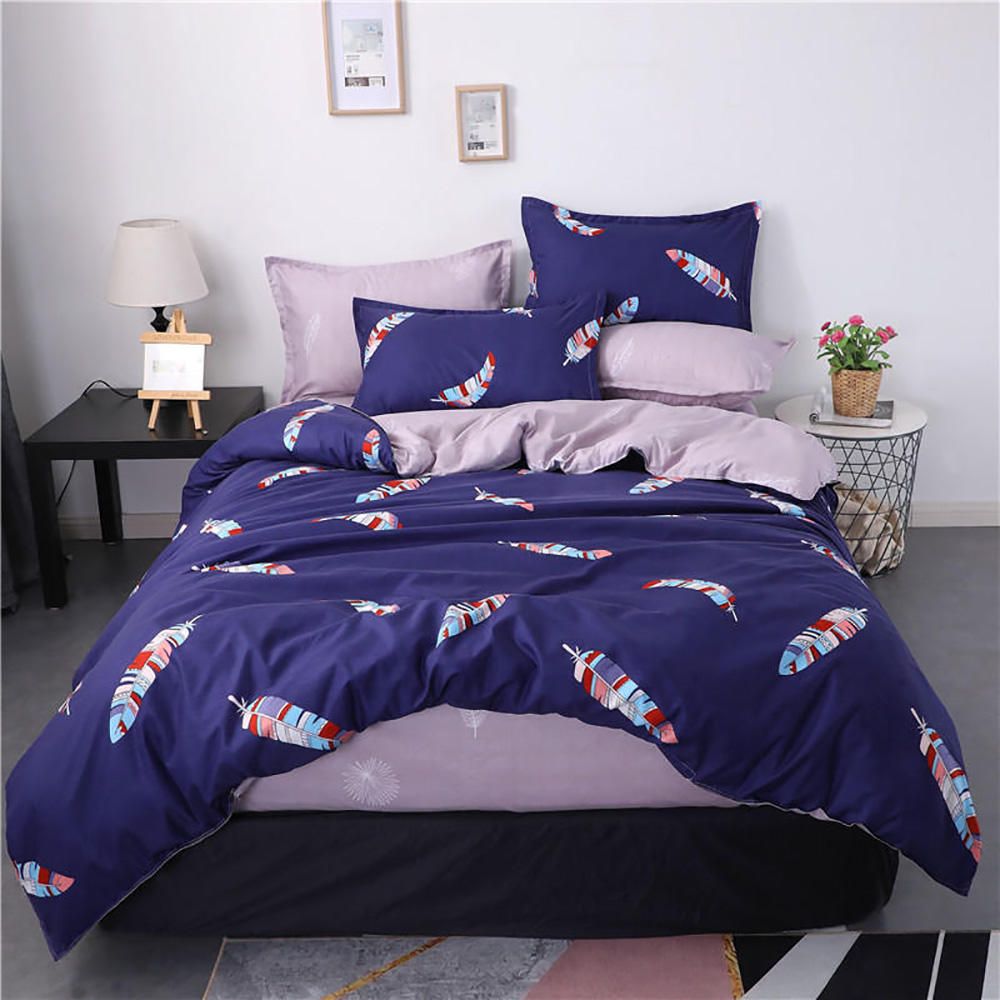 Colorful Feather Bedding Set Queen Size Simple Elegant Duvet Cover