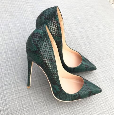 green pointed heels