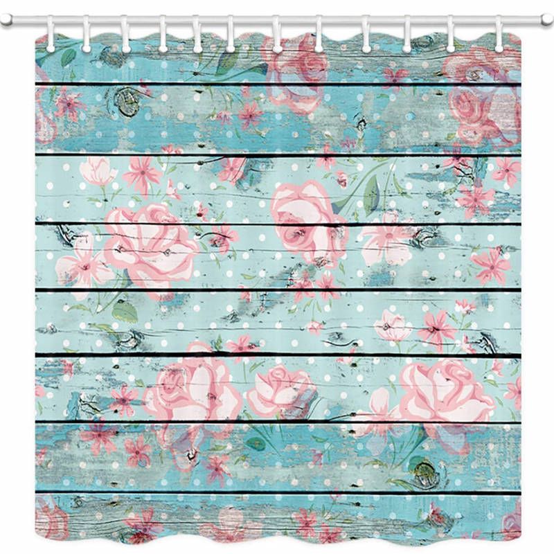2019 Floral Shower Curtain Flower On Rustic Wood Panel Vintage