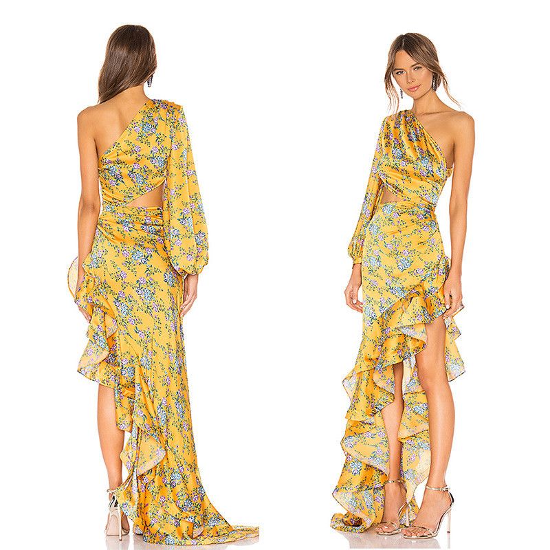 yellow floral cocktail dress