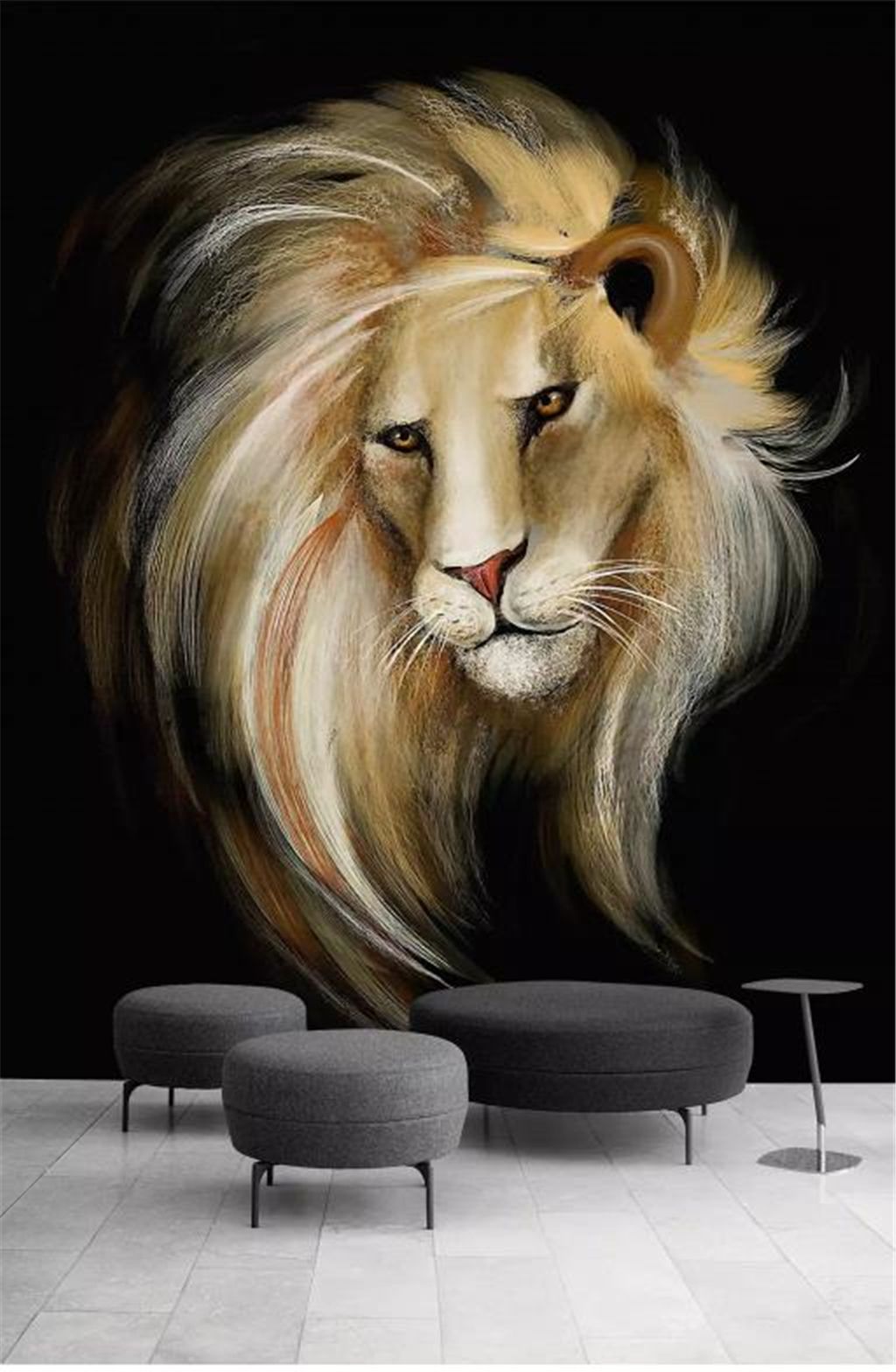 Custom Phone 3d Wallpaper European-style HD Hand-Painted Lion Indoor Porch  Background Wall Decoration Mural