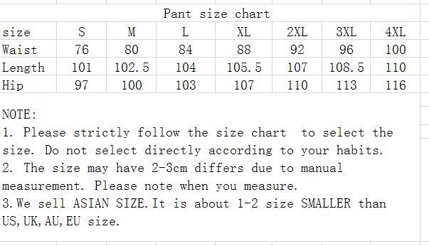 Asian Men S Pants Size Chart