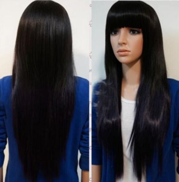 Womens Brazilian Black Sexy Straight Natural Hair Lady Wig Old