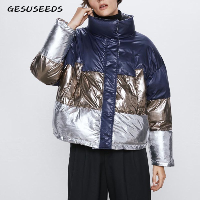 silver puffer jacket women's