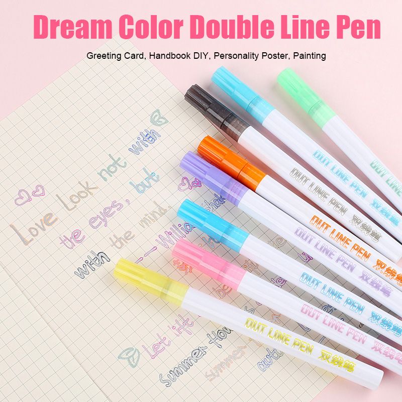 Contorno de línea doble pluma para tarjeta de regalo escribir Dibujar Arte Creativo marcador 8 línea