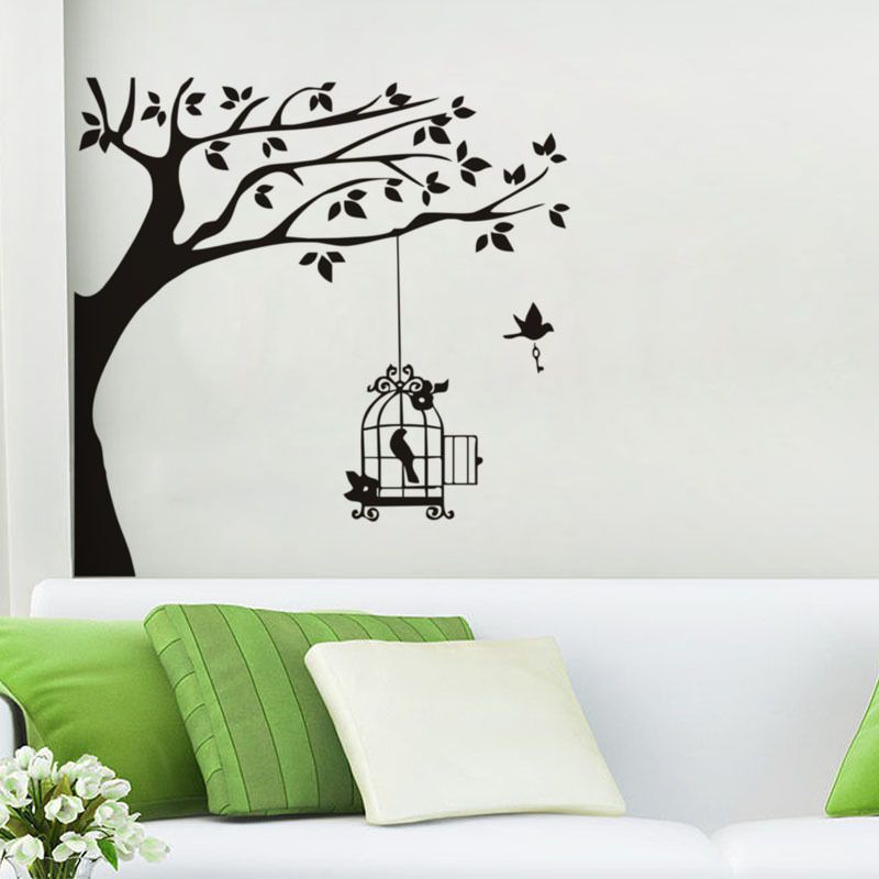 Decals Design Tree With Birds And Cages Wall Sticker deep cool