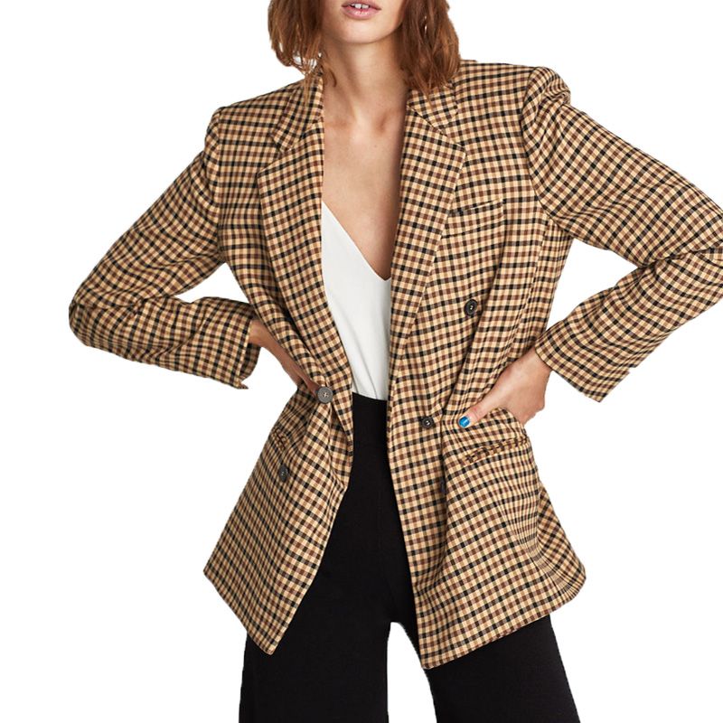 Tan plaid blazer womens Clearance