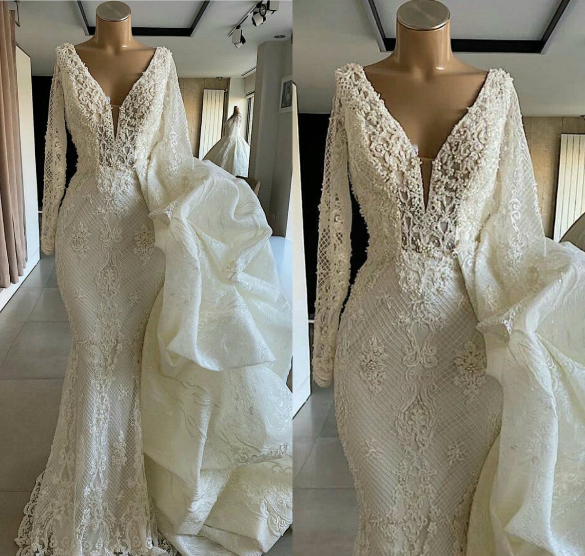 2020 Gorgeous Mermaid Wedding Dresses With Detachable Train Lace