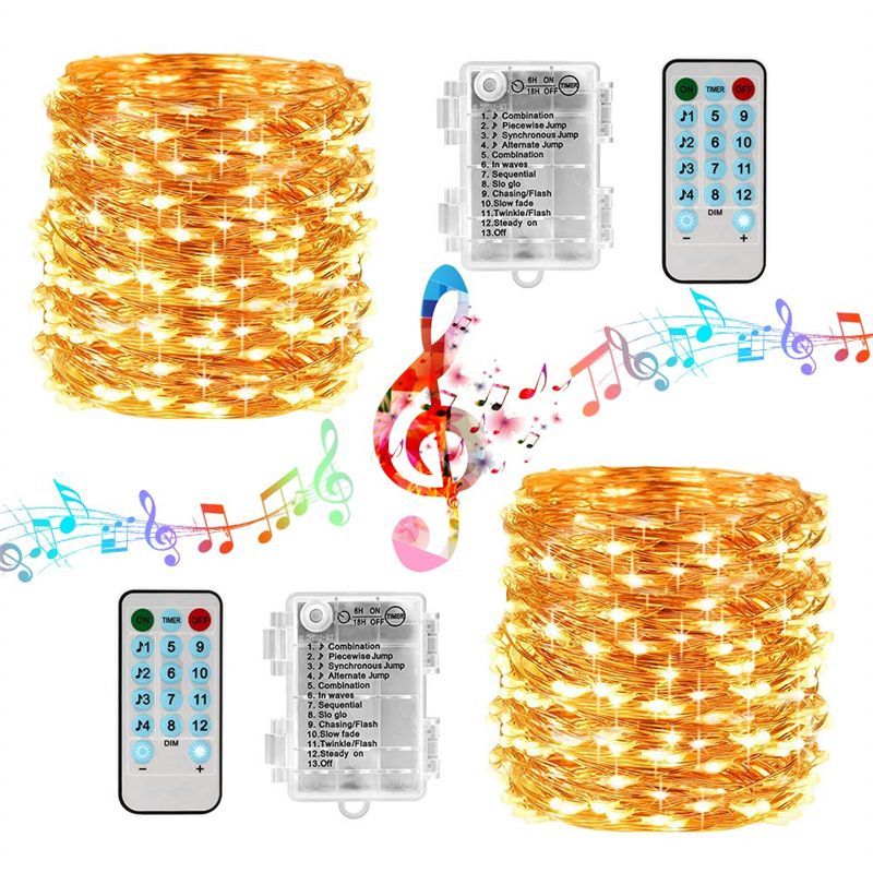 Sound Activated LED Music String Light 10M 12Mode Waterproof Copper