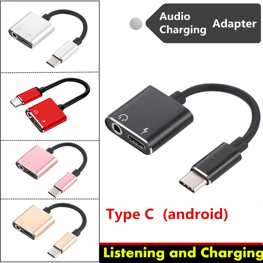 USB C en 2 en 1 adaptador cable cargador y 3,5mm aux manija auriculares cargador 