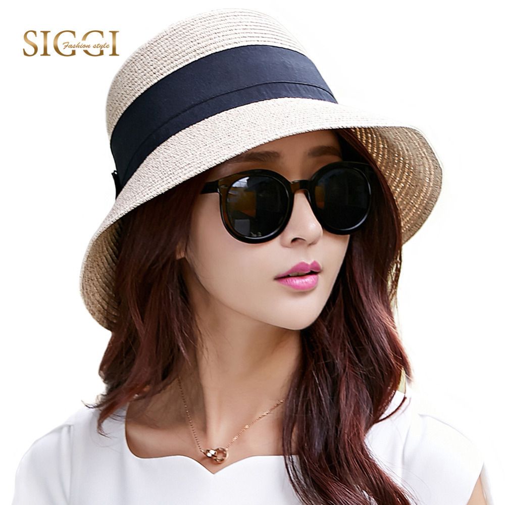 Ladies Women Summer Sun Beach Floppy Derby Hat Wide Straw Foldable YI
