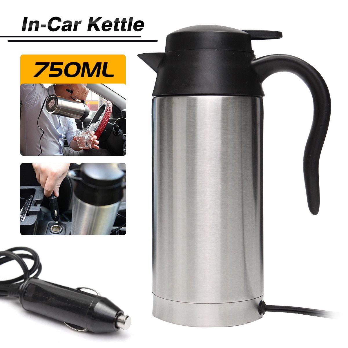 Fast Delivery】750ml Stainless Steel Car Electric Kettle with