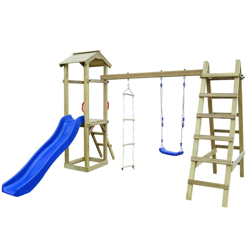 playhouse set with ladder slide and swings