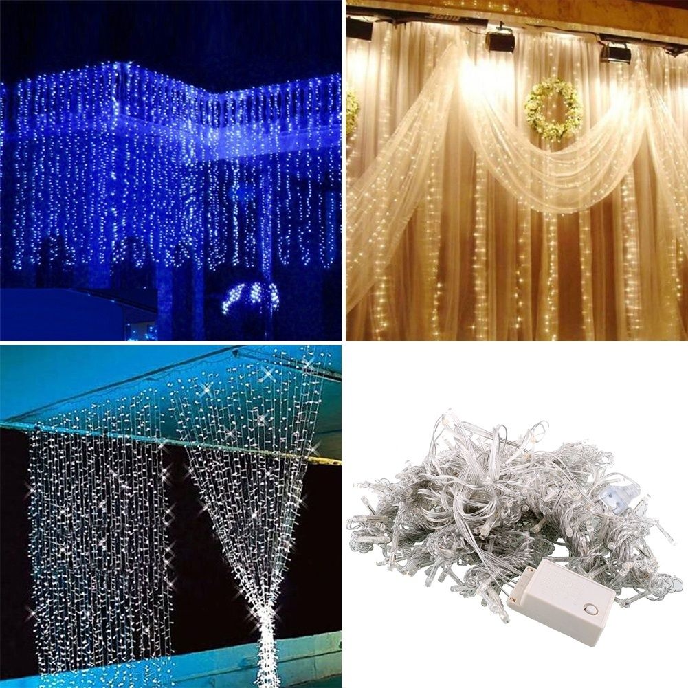 con luces de hadas con control remoto 8 modos de iluminaci/ón cortinas luces navidad Luces de cortina LED de Navidad de 3 mx 3 m 4 modos de brillo luces navidad cortina Sendowtek