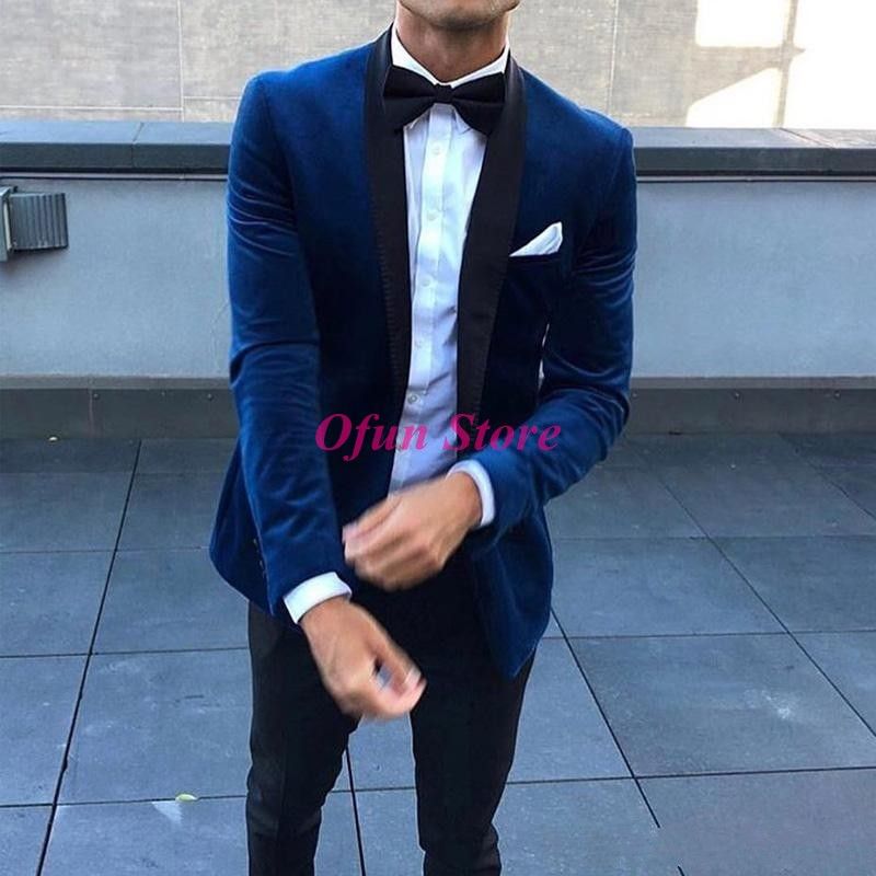 Compra 2019 Azul Marino De Terciopelo De Terciopelo De Terciopelo Para El  Novio Trajes Para Hombre De 2 Piezas Sola Negra Solapa Slim Fit Hecho A  Medida Blazer Chaqueta + Pantalones +